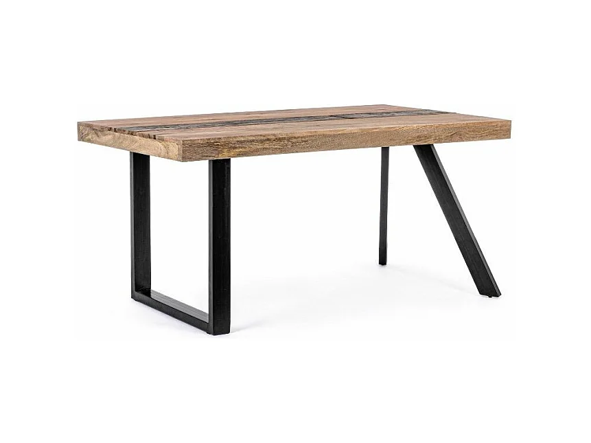 Table à manger industrielle 6 places bois de manguier recyclé et pieds acier noir Kramer 160cm