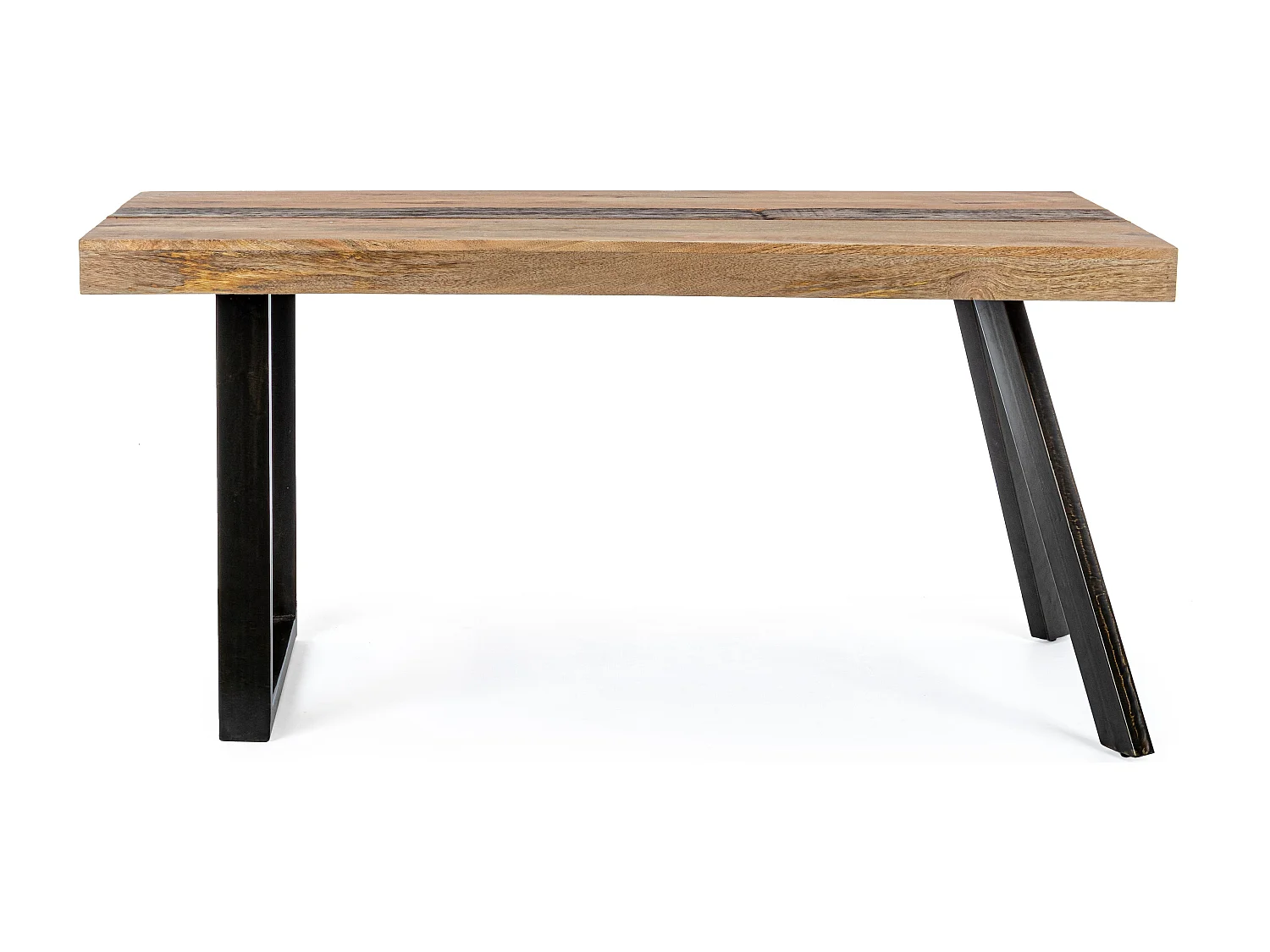 Table à manger industrielle 6 places bois de manguier recyclé et pieds acier noir Kramer 160cm