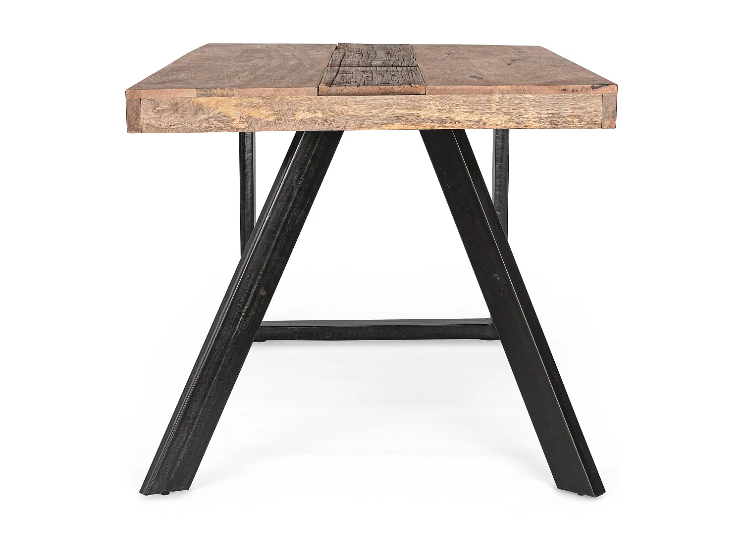 Table à manger industrielle 6 places bois de manguier recyclé et pieds acier noir Kramer 160cm