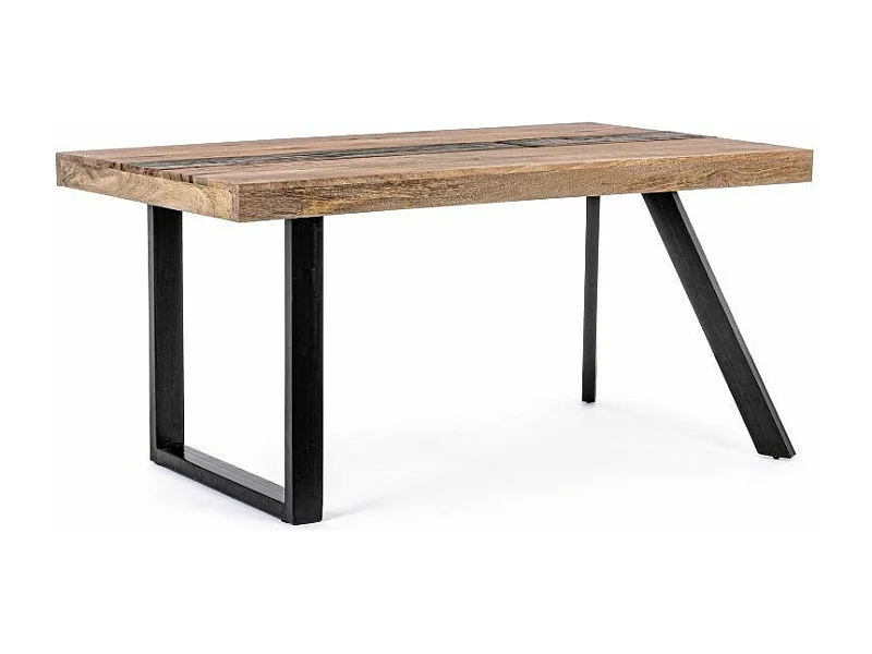 Industriële eettafel 6 zitplaatsen gerecycled mangohout en zwart stalen poten Kramer 160 cm
