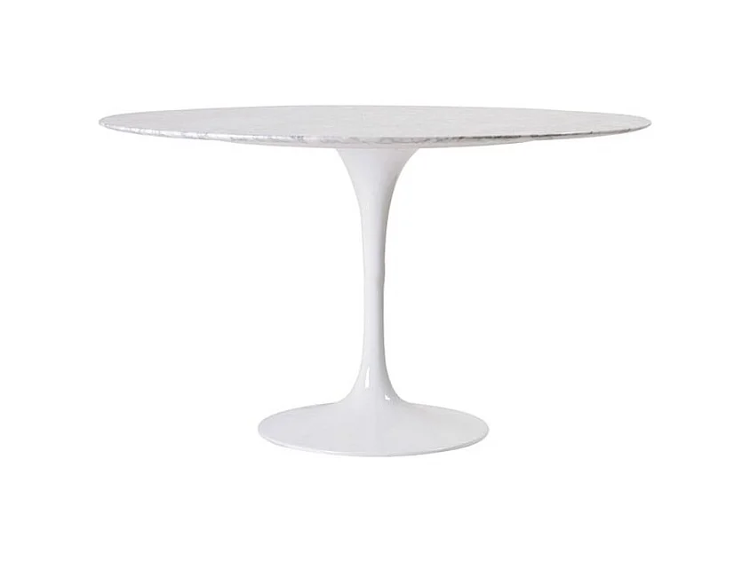 Table tulipe ronde en marbre-Plateau Marbre blanc Carrara-Diamètre 120 cm-Piètement Blanc brillant