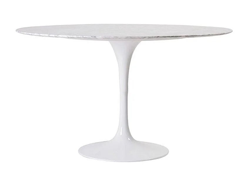 Table tulipe ronde en marbre-Plateau Marbre blanc Carrara-Diamètre 120 cm-Piètement Blanc brillant
