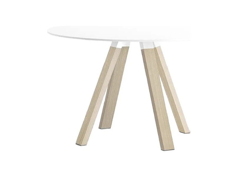 Table ronde design en bois et pieds en chêne massif naturel Bipola-Couleur Blanc-Diamètre 129 cm