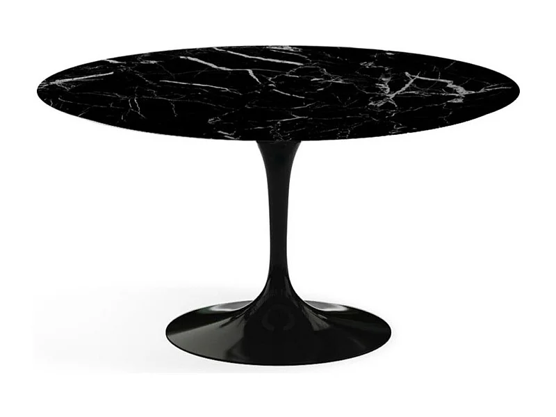 Table tulipe ronde en marbre-Plateau Marbre noir Marquinia-Diamètre 140 cm-Piètement Noir mat