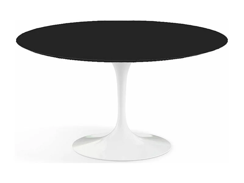 Table tulipe ronde-Plateau Noir mat-Diamètre 130 cm-Piètement Blanc mat