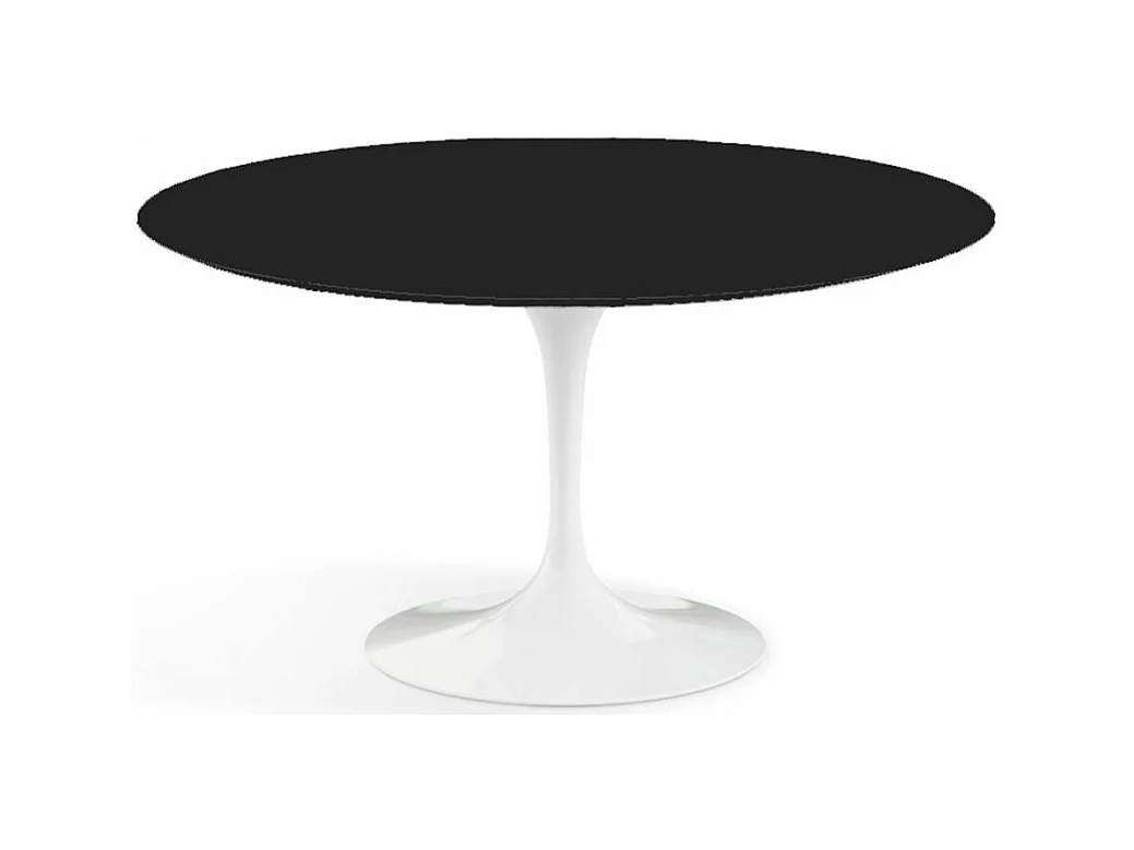 Table tulipe ronde-Plateau Noir mat-Diamètre 130 cm-Piètement Blanc mat