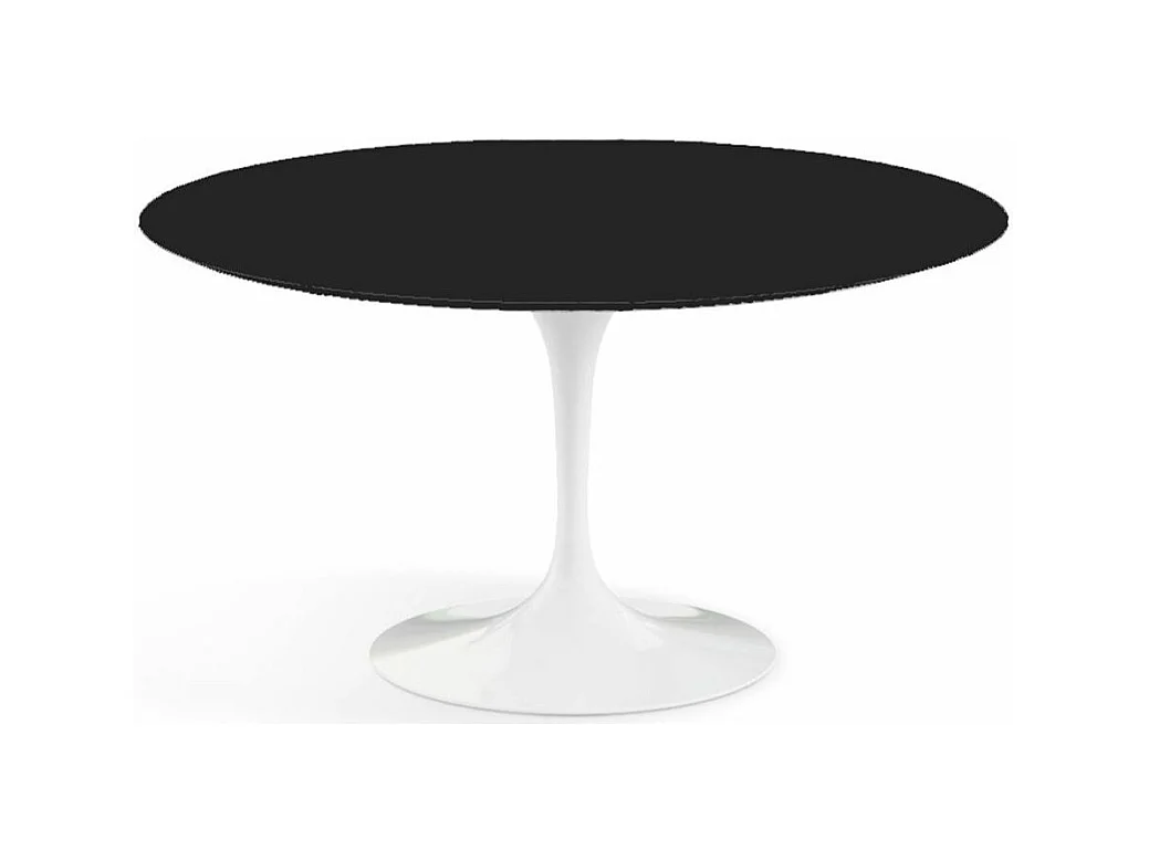 Table tulipe ronde-Plateau Noir mat-Diamètre 130 cm-Piètement Blanc mat
