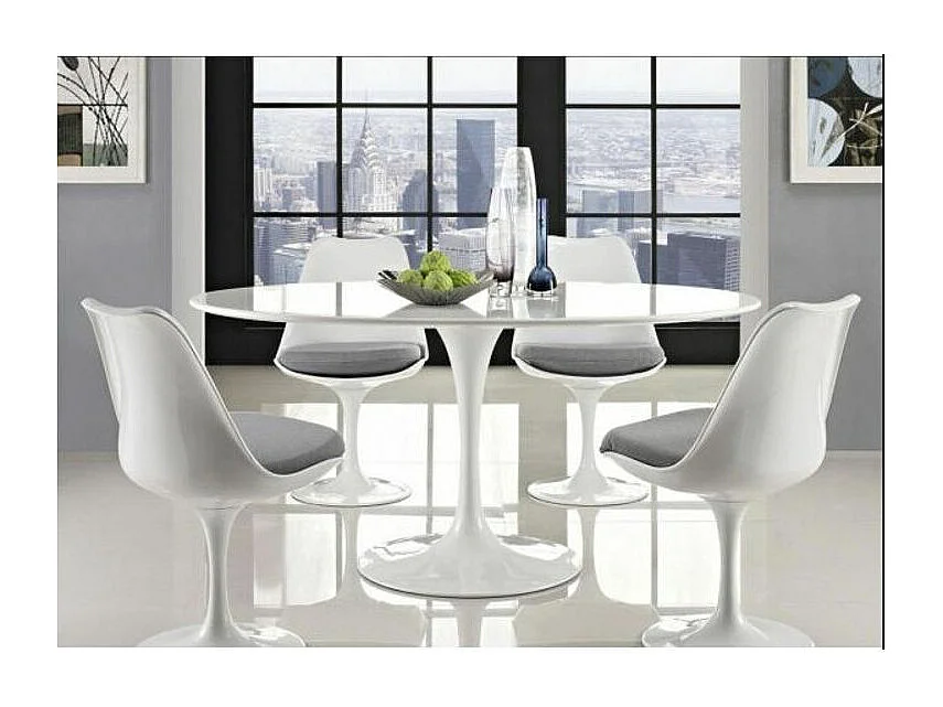 Table tulipe ronde-Plateau Noir mat-Diamètre 130 cm-Piètement Blanc mat