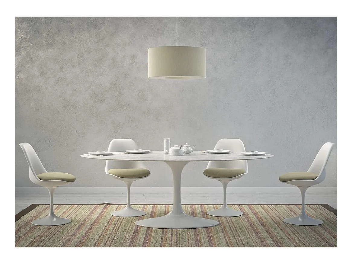 Table tulipe ovale en marbre Haute de gamme-Plateau Marbre blanc Carrara-Largeur 180 cm-Piètement Blanc brillant