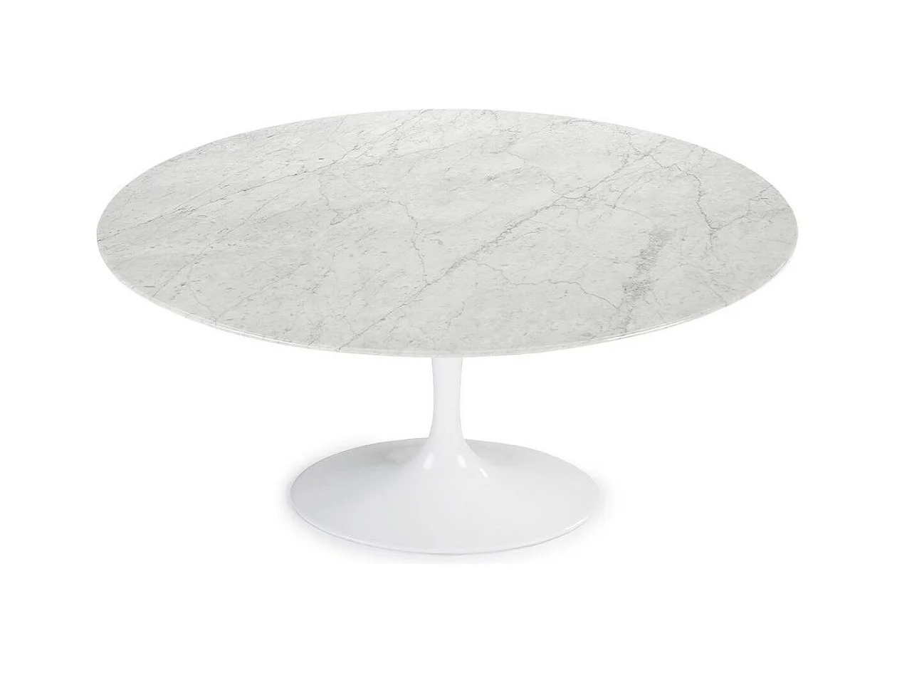 Table tulipe ronde en marbre-Plateau Marbre blanc Carrara-Diamètre 120 cm-Piètement Blanc mat