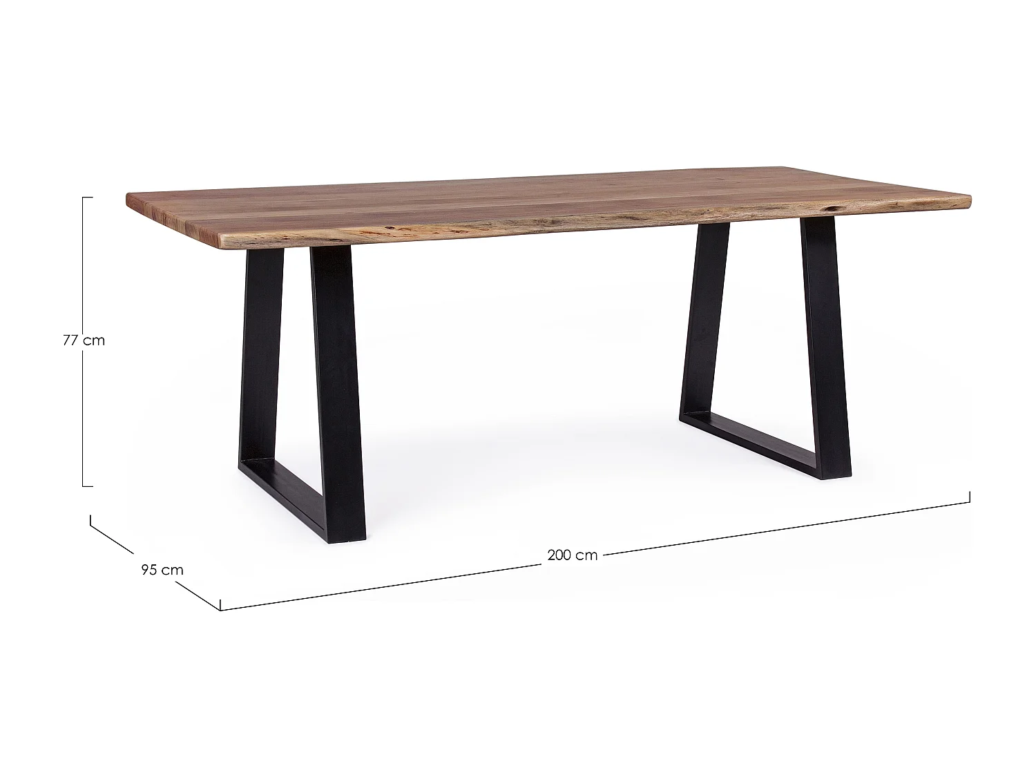 Table à manger bois d'acacia et pieds acier noir Amaly 200cm