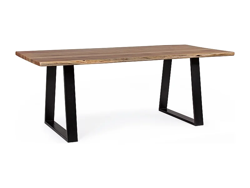 Table à manger bois d'acacia et pieds acier noir Amaly 200cm