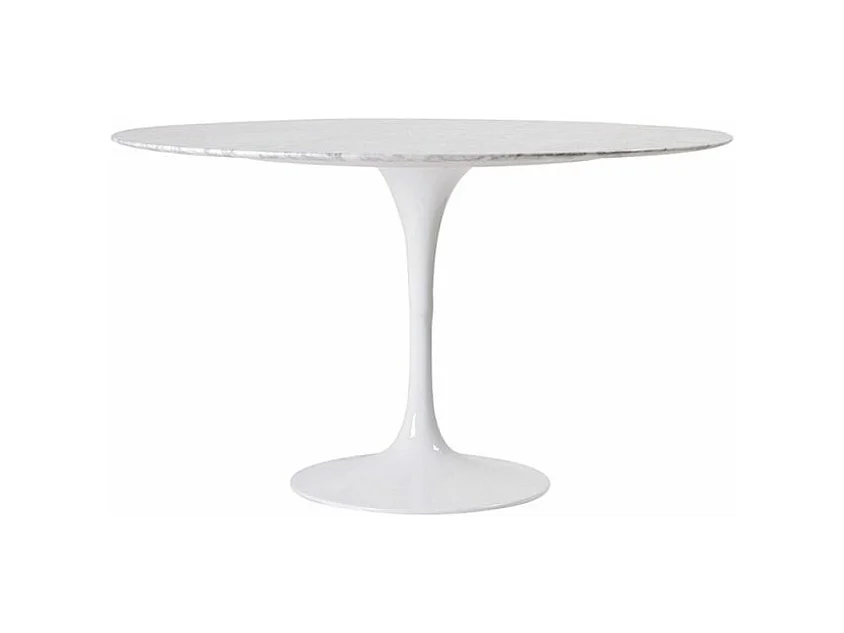 Table tulipe ronde en marbre-Plateau Marbre blanc Carrara-Diamètre 180 cm-Piètement Blanc mat