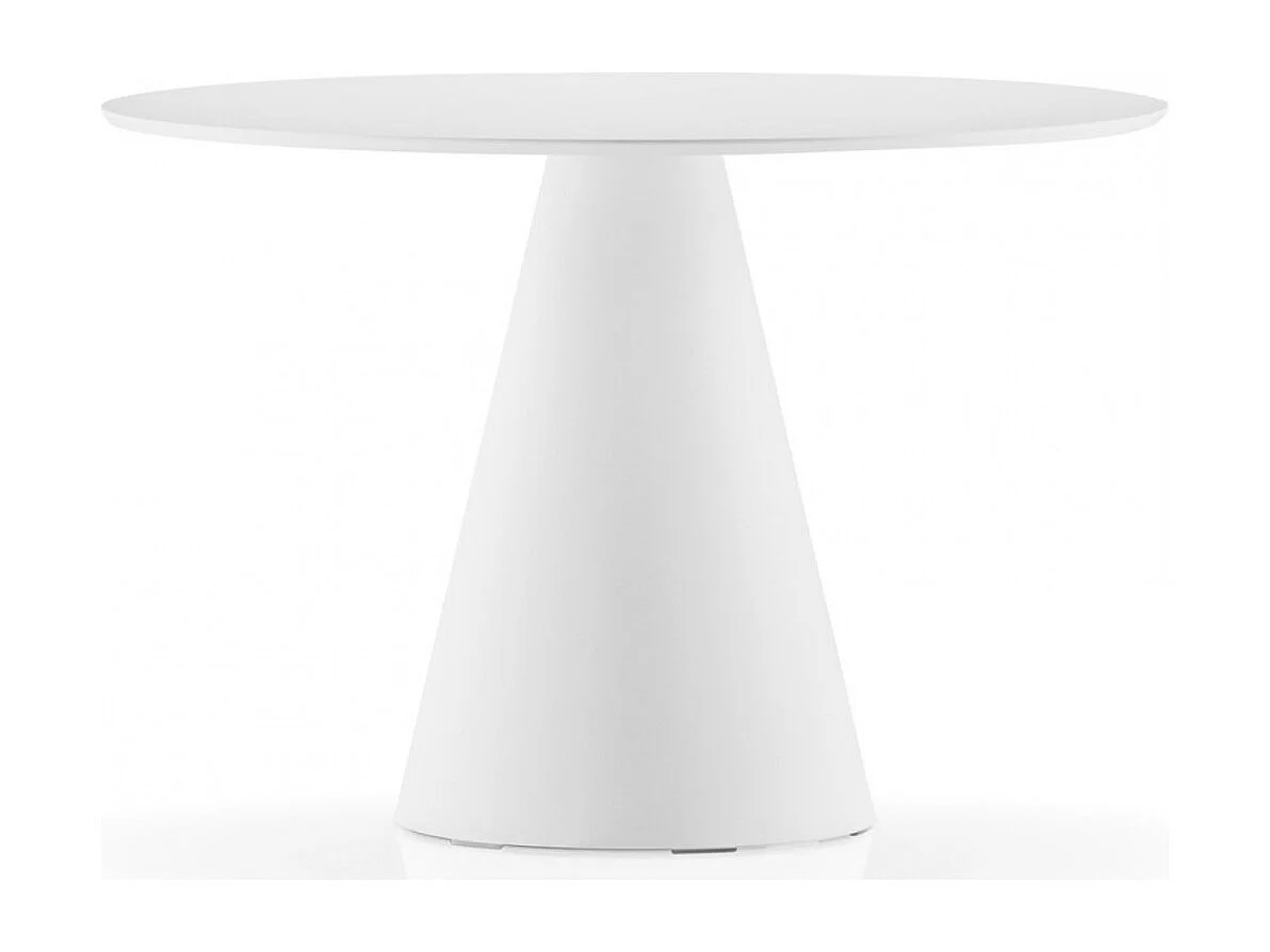 Table à manger ronde blanche polyéthylène et plateau bois blanc Kizola-Diamètre 140 cm