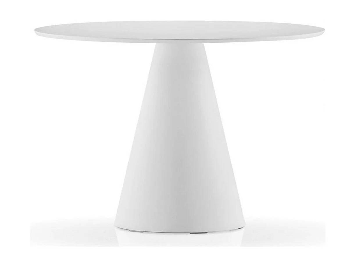 Table à manger ronde blanche polyéthylène et plateau bois blanc Kizola-Diamètre 140 cm