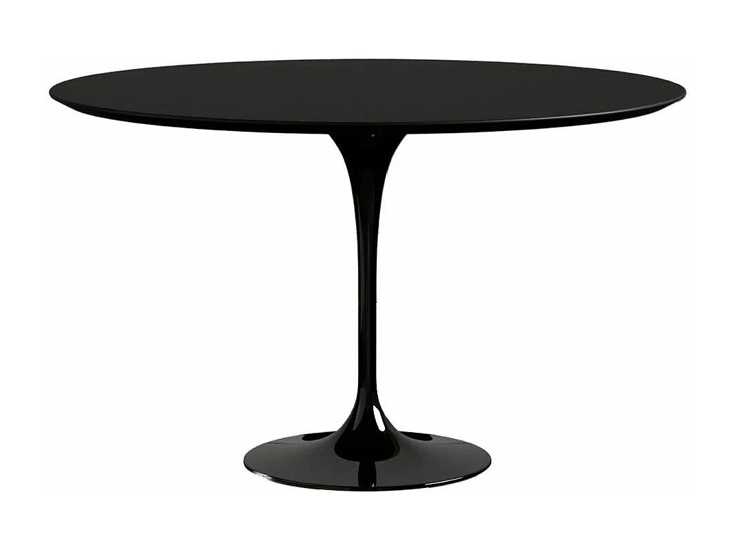 Table tulipe ronde-Plateau Noir mat-Diamètre 90 cm-Piètement Blanc mat