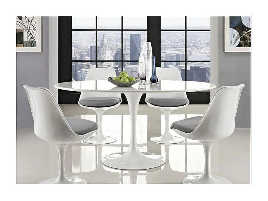 Table tulipe ronde-Plateau Noir mat-Diamètre 90 cm-Piètement Blanc mat