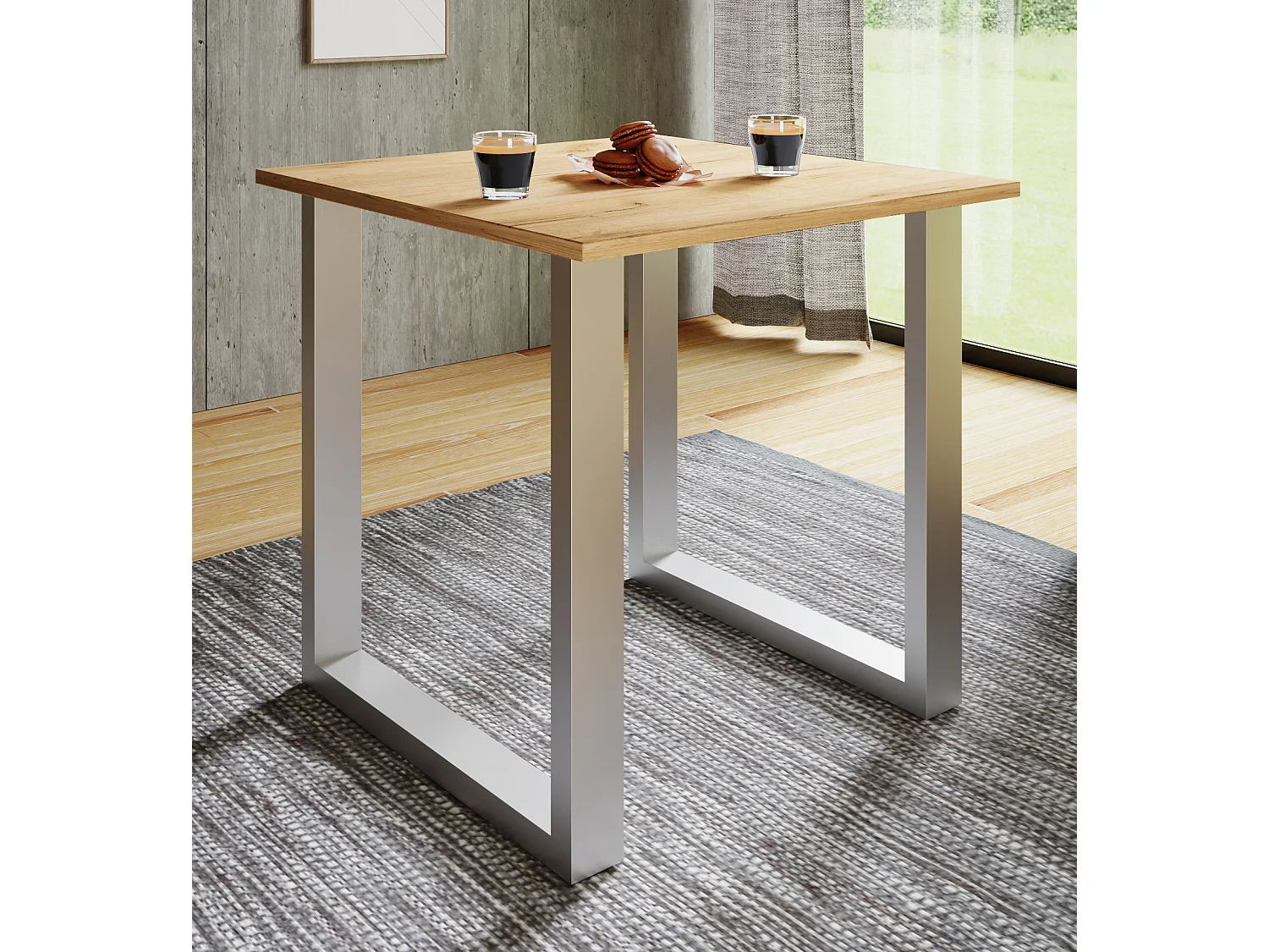 Dining table Xona Silver / Honey oak H. 76 x W. 80 x D. 80 cm