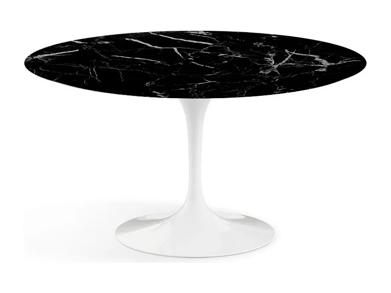 Table tulipe ronde en marbre-Plateau Marbre noir Marquinia-Diamètre 180 cm-Piètement Blanc mat