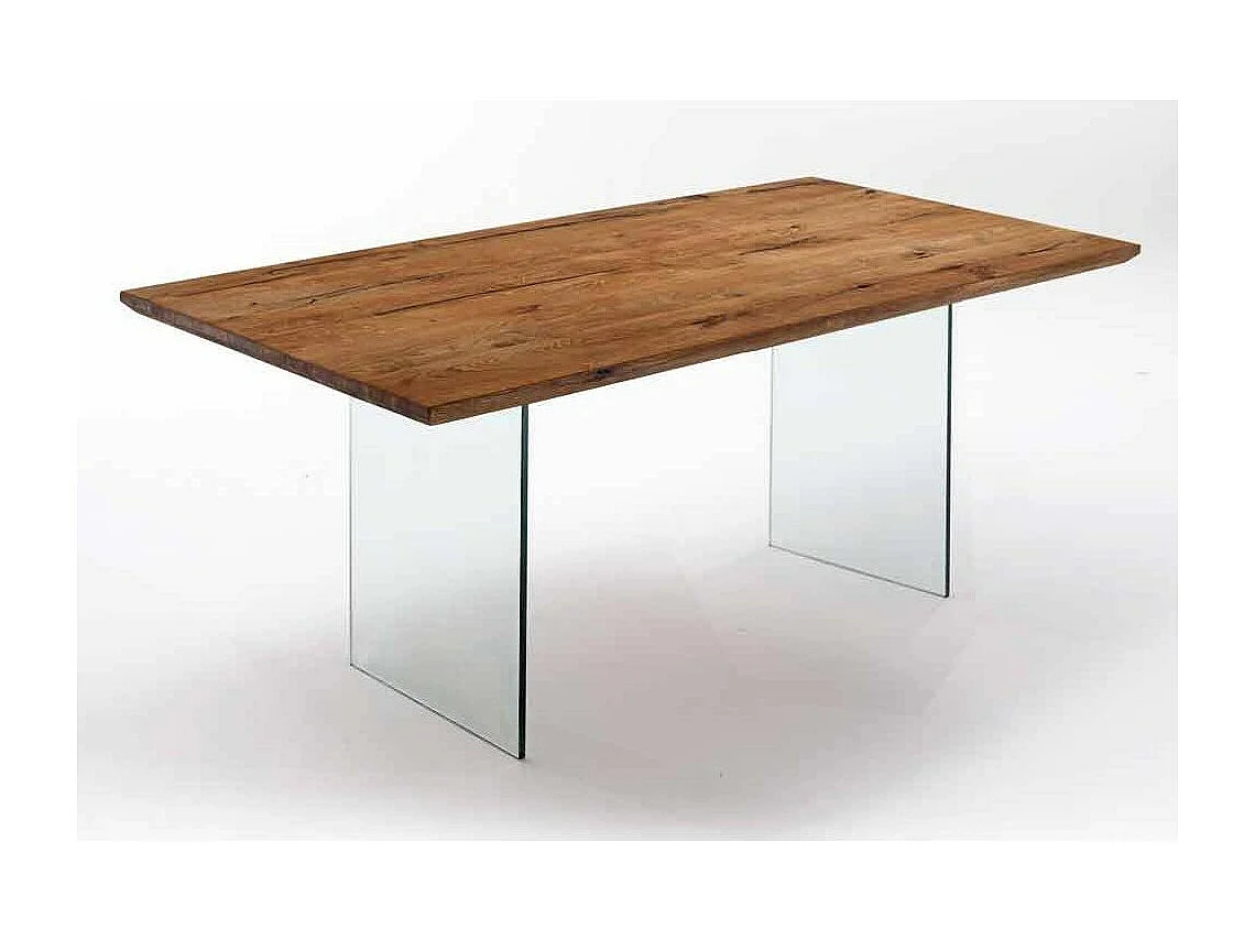 Table rectangle en bois et pieds verre trempé Finne L 180cm