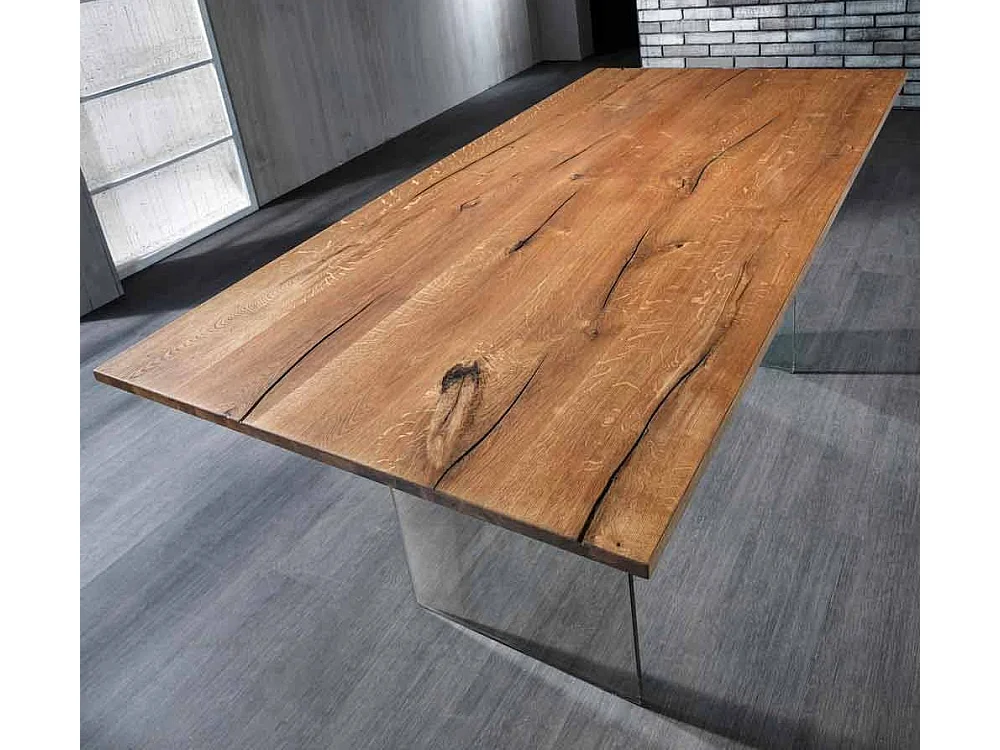 Table rectangle en bois et pieds verre trempé Finne L 180cm