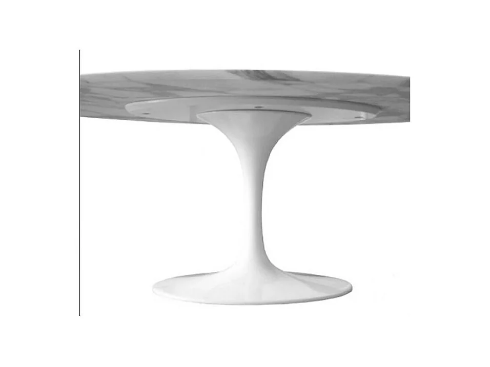 Mesa tulipán redonda, 110 cm, mármol negro, base negro mate-Bandeja Mármol blanco de Carrara-Diámetro 80 cm-Color de los pies Blanco mate