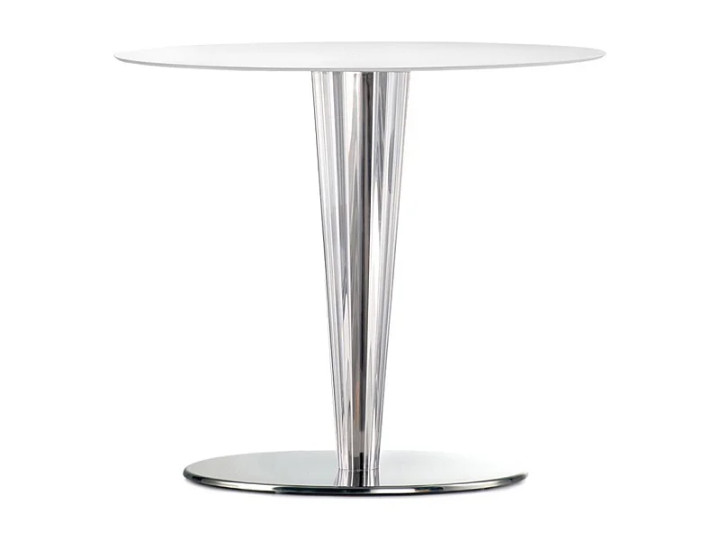 Designer ronde gepolijst stalen tafel en wit laminaat blad 130 cm