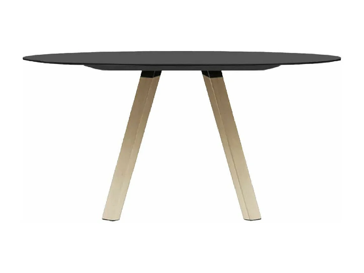 Table ronde design en bois et pieds en chêne massif naturel Bipola-Couleur Noir-Diamètre 129 cm