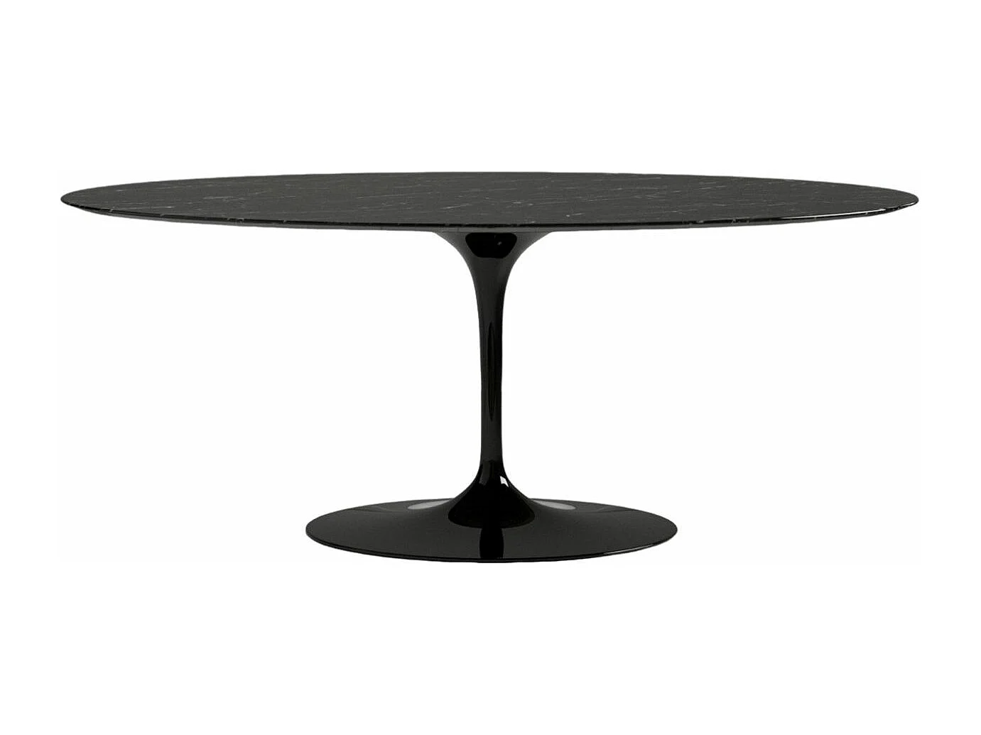Table tulipe ovale en marbre Haute de gamme-Plateau Marbre noir Marquinia-Largeur 160 cm-Piètement Noir mat