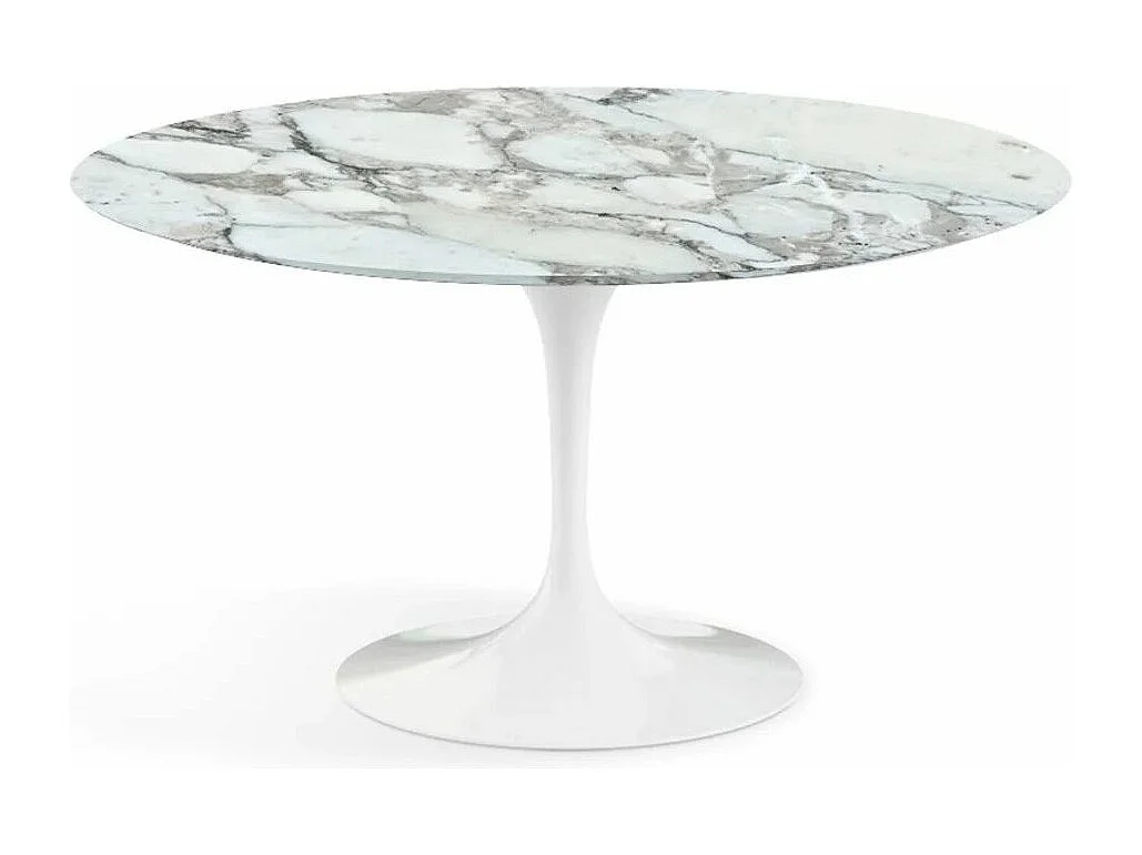 Table tulipe ronde en marbre-Plateau Marbre Arabescato-Diamètre 180 cm-Piètement Blanc brillant