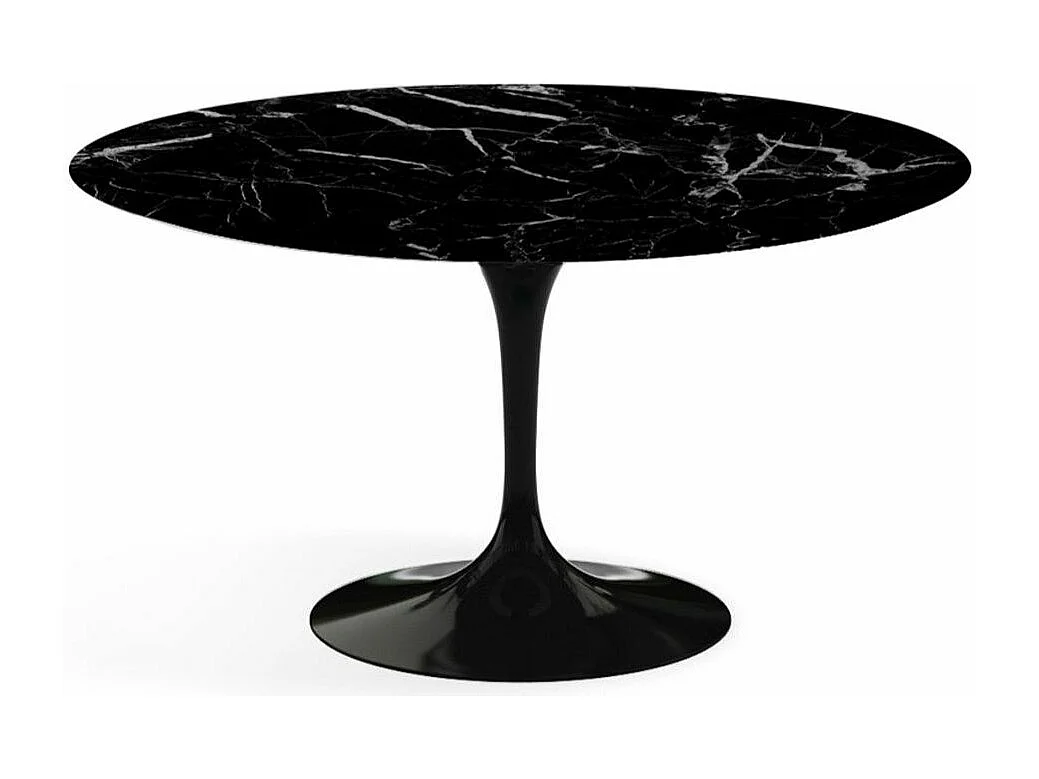 Table tulipe ronde en marbre-Plateau Marbre noir Marquinia-Diamètre 160 cm-Piètement Noir mat