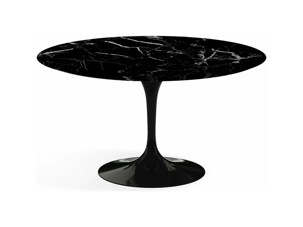 Table tulipe ronde en marbre-Plateau Marbre noir Marquinia-Diamètre 160 cm-Piètement Noir mat