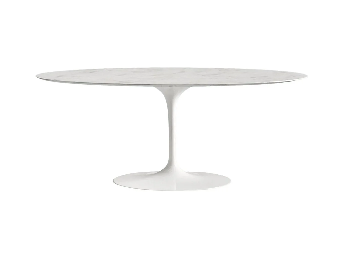 Table tulipe ovale en marbre Haute de gamme-Plateau Marbre noir Marquinia-Largeur 180 cm-Piètement Blanc mat