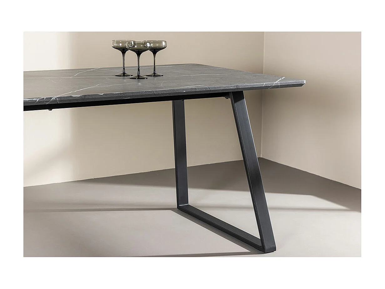 Malaga table de salle à manger marbre décor 90x200cm gris foncé,noir.