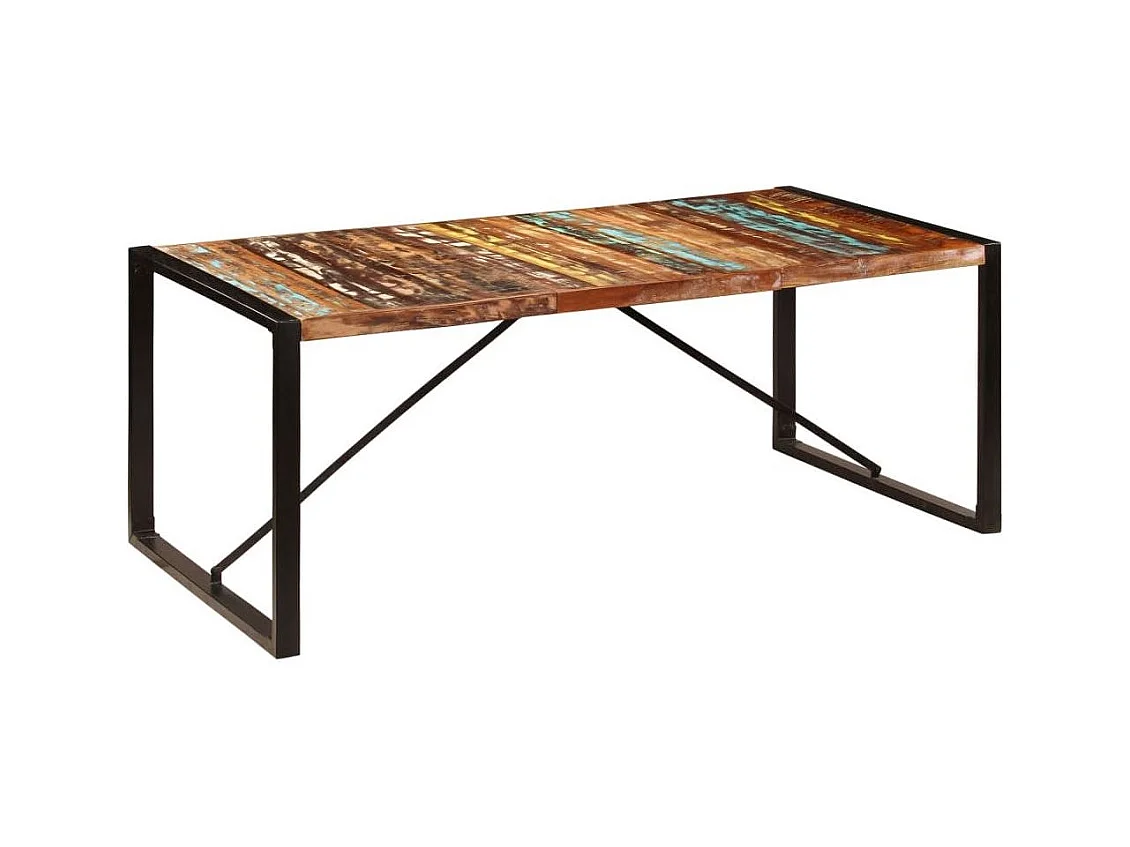 Table à manger bois reconditionné et pieds acier noir Unik 220cm