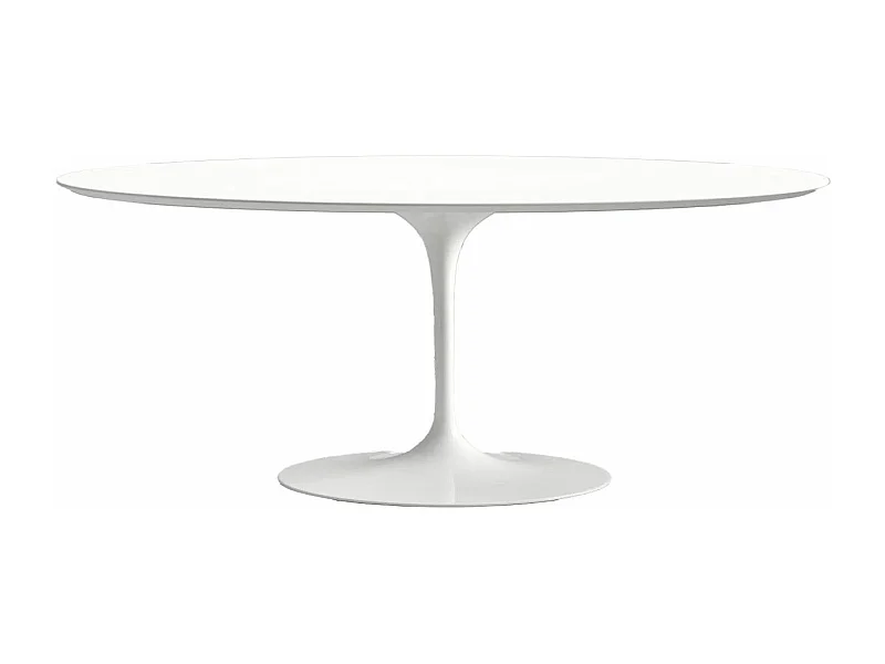 Table tulipe ovale-Plateau Blanc brillant-Largeur 160 cm-Piètement Blanc brillant