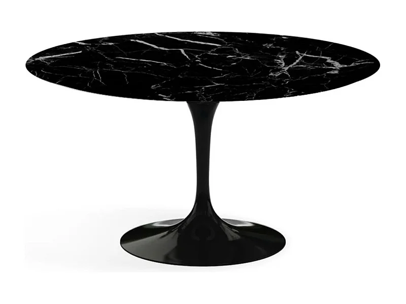 Table tulipe ronde en marbre-Plateau Marbre noir Marquinia-Diamètre 100 cm-Piètement Noir mat