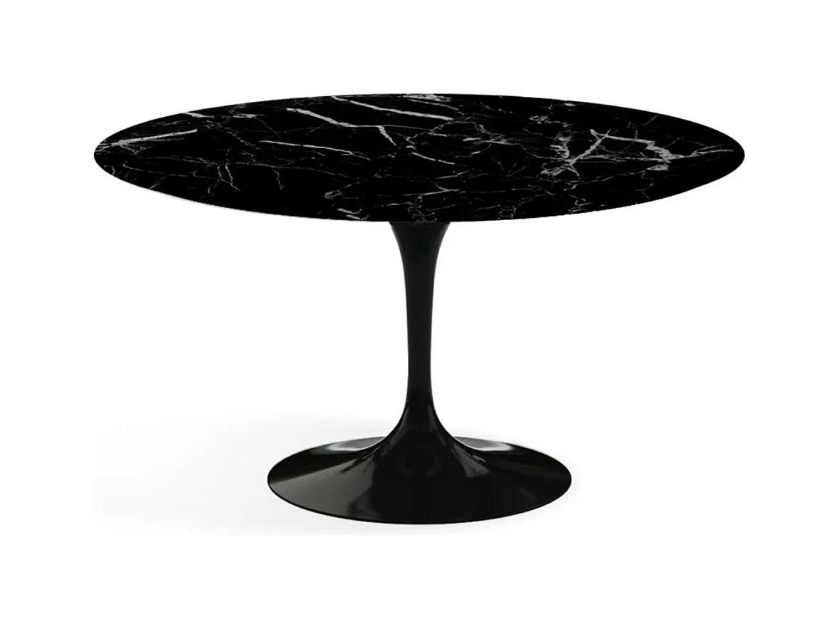 Hoogwaardige ronde marmeren tulpentafel-Plateau Marquinia zwart marmer-Diameter 100 cm-Baseren Mat zwart