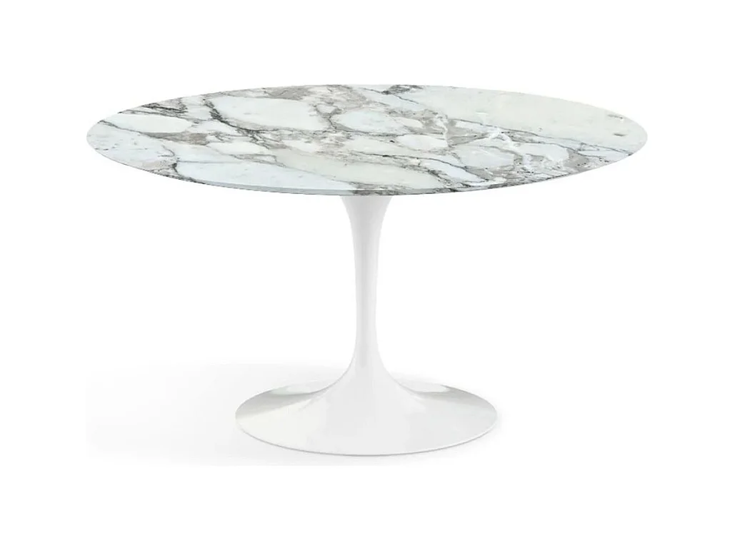 Hoogwaardige ronde marmeren tulpentafel-Plateau Arabescato-marmer-Diameter 150 cm-Baseren Mat wit