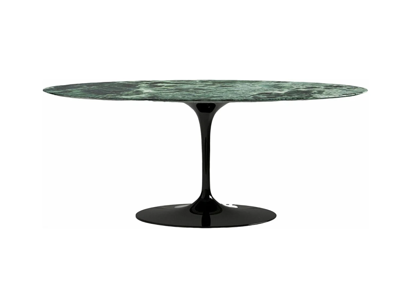 Table tulipe ovale en marbre Haute de gamme-Plateau Marbre verde alpi-Largeur 160 cm-Piètement Noir brillant