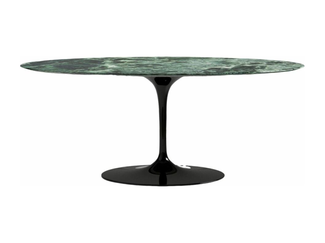 Table tulipe ovale en marbre Haute de gamme-Plateau Marbre verde alpi-Largeur 160 cm-Piètement Noir brillant