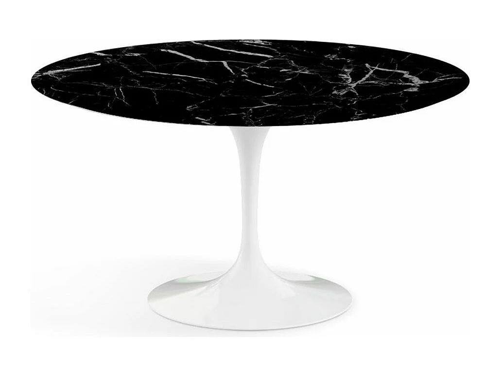 Table tulipe ronde en marbre-Plateau Marbre noir Marquinia-Diamètre 80 cm-Piètement Blanc mat