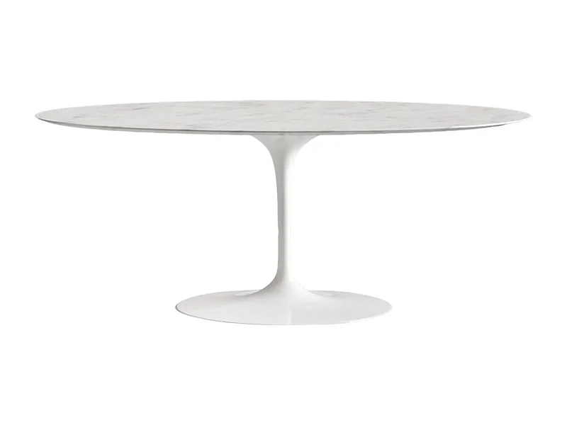 Table tulipe ovale en marbre Haute de gamme-Plateau Marbre blanc Carrara-Largeur 180 cm-Piètement Blanc mat