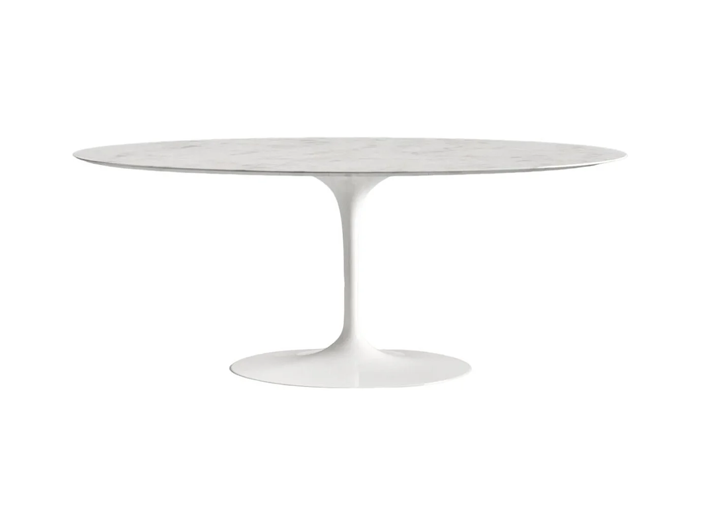 Table tulipe ovale en marbre Haute de gamme-Plateau Marbre blanc Carrara-Largeur 180 cm-Piètement Blanc mat