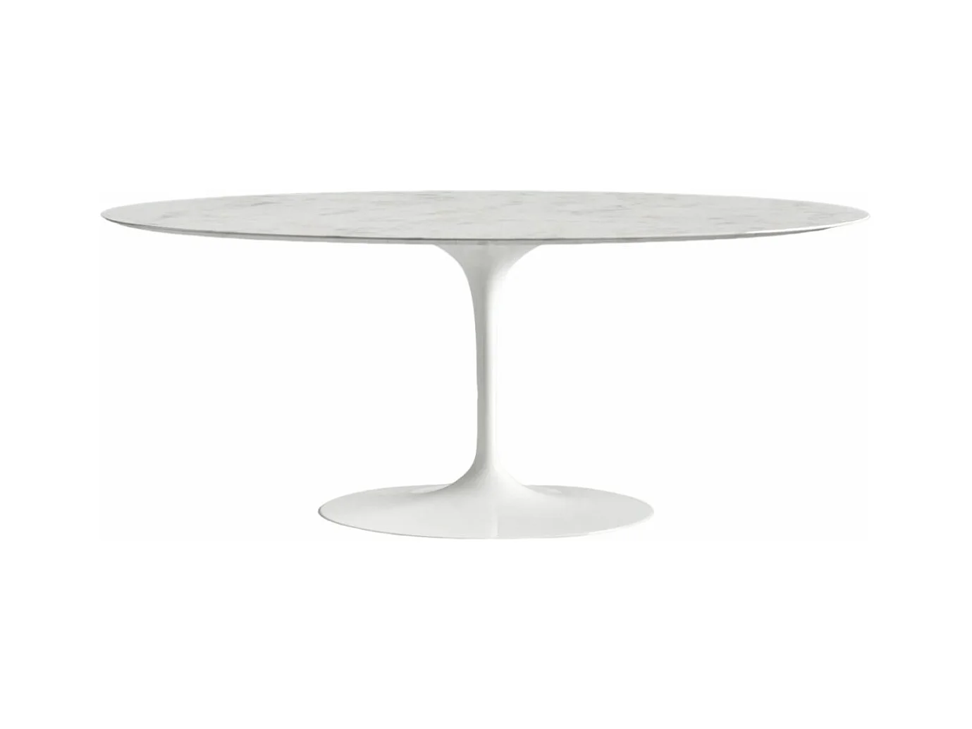 Table tulipe ovale en marbre Haute de gamme-Plateau Marbre blanc Carrara-Largeur 180 cm-Piètement Blanc mat