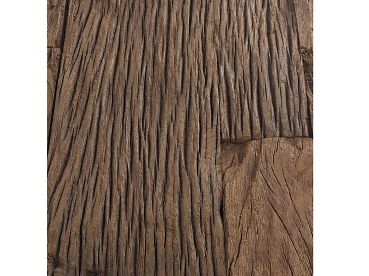 Eettafel met gerecycled massief houten blad en gehard glas op chroomstalen poten Stany 180 cm