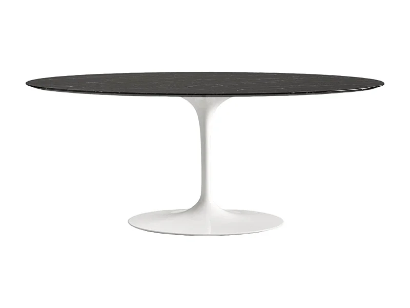 Hoogwaardige ovale tulpmarmeren tafel-Plateau Marquinia zwart marmer-Breedte 160cm-Baseren Briljant wit
