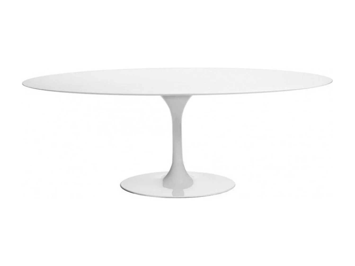 Table tulipe ronde extensible-Plateau Blanc mat-Largeur 127/177 cm-Piètement Blanc brillant