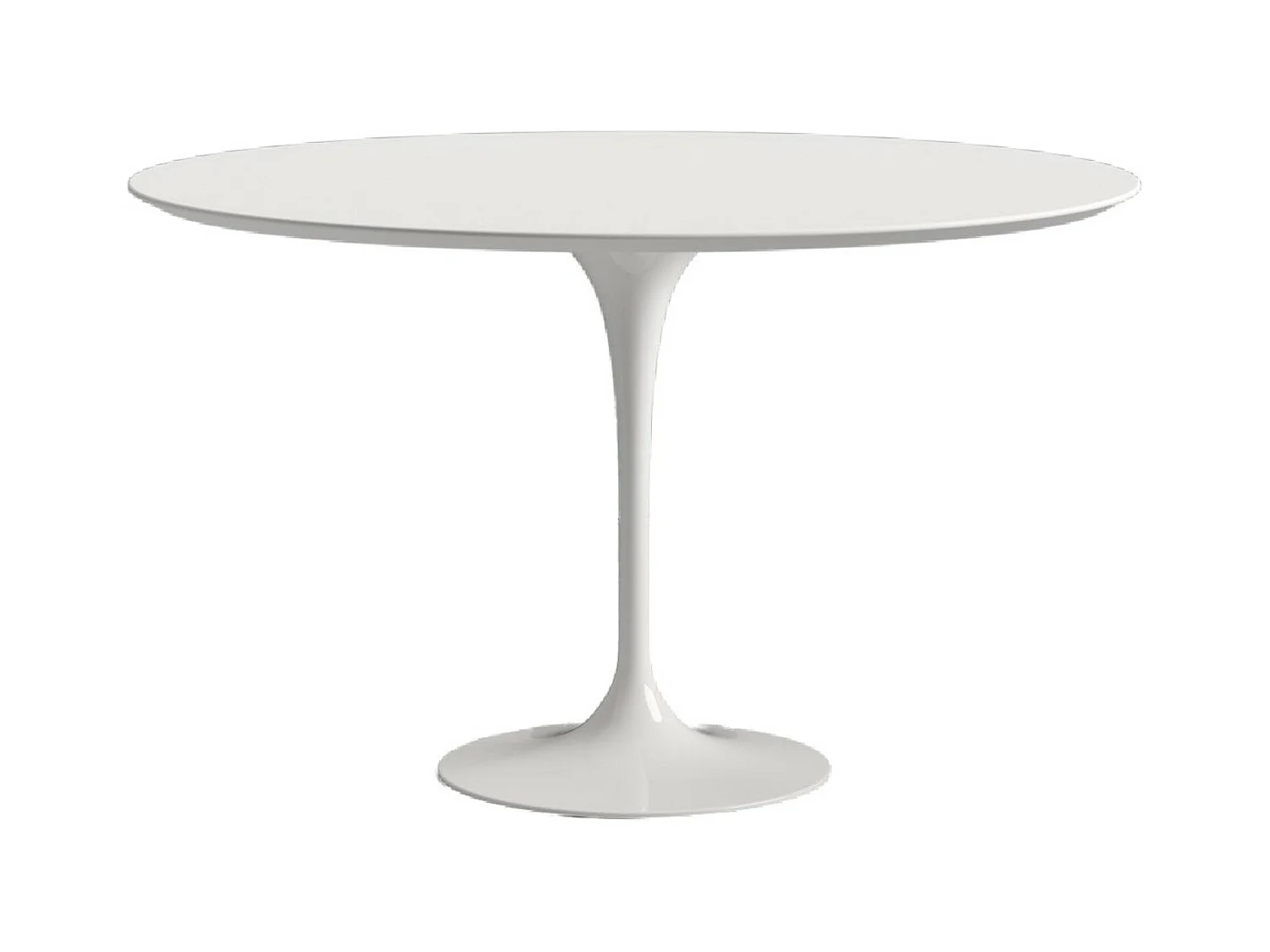 Table tulipe ronde extensible-Plateau Blanc mat-Largeur 127/177 cm-Piètement Blanc brillant