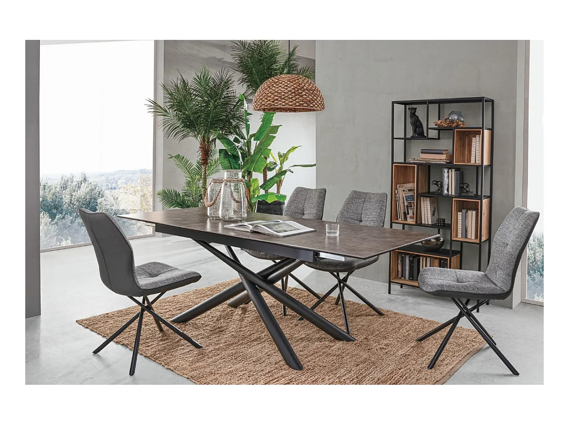 Table extensible 6 à 10 places céramique marron et acier noir Seray 160-220cm